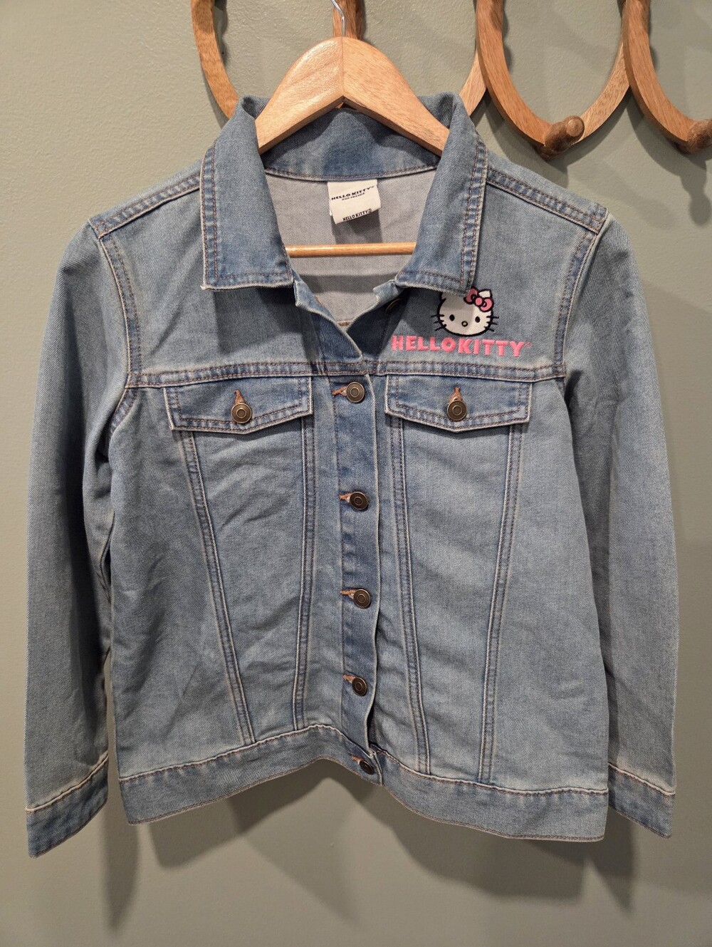 Hello Kitty Light Blue Denim Jacket with Pink Embroidery